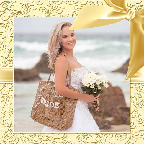 Bride Beach Mesh Tote Gift Beach Nylon Mesh Tote Bag for Bride Pearl Letter Bag Bachelorette Honeymoon Wedding Bridal Shower in Saudi Arabia