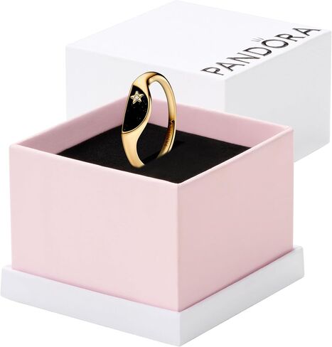 PANDORA Me Halved Enamel Signet Ring - 14k Gold-Plated Ring with Cubic Zirconia & Enamel - Gift for Women - Includes Gift Box in Saudi Arabia