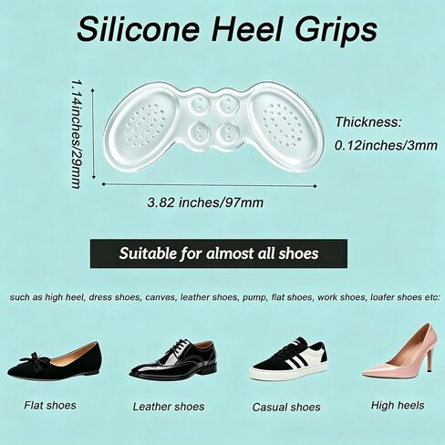Clear Silicone Heel Grips for for Men Women Shoes, Butterfly Shape Heel Pads, 3mm Thick Reusable Washable Heel Inserts, Prevent Blisters & Heel Slipping, Fits High Heels Flats Boots, 3 Pairs in Saudi Arabia