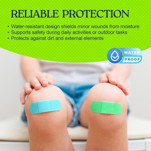 Dynarex Neon Colorful Plastic Adhesive Bandages - Blue, Green, Pink - Water-Resistant and Sterile, Non-Stick Pad First Aid - 3/4" x 3", 100 per Box in Kuwait