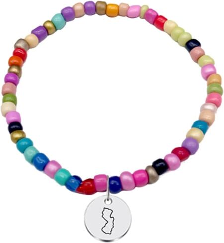 سوار JJTZX Dainty State Map Charm للنساء وصلات مطرزة ملونة مصنوعة يدويًا هدية لمسافات طويلة in Kuwait