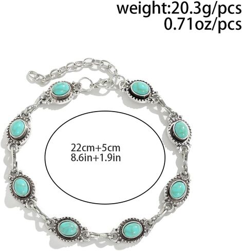 Boho Turquoise Anklets for Women Vintage Western Style Silver Ankle Bracelet Adjustable Foot Jewelry for Summer Beach Daily Wear in Saudi Arabia