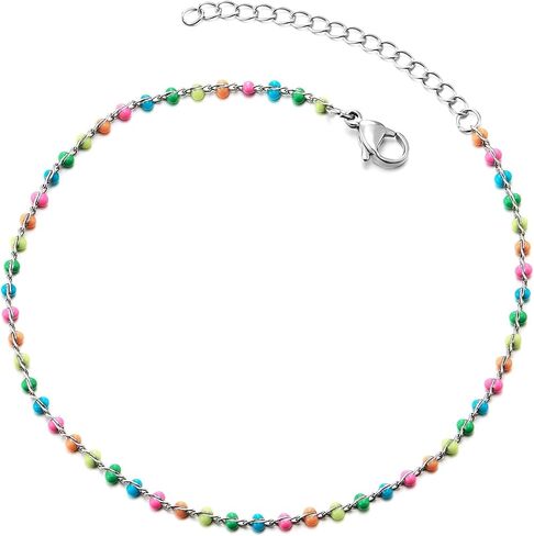 Colorful Enamel Bead Anklet Adjustable Dainty Chain Beach Jewelry Summer Barefoot Accessory in Kuwait