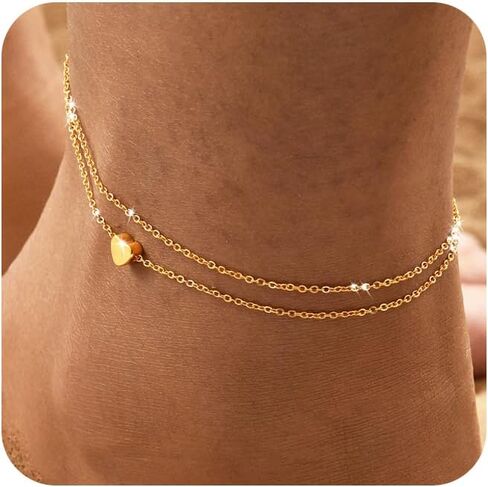 Gold Ankle Bracelets for Women, 14K Waterproof Gold Plated Anklets Set, Layered Gold Ankle Bracelets for Women Jewelry Gift in Kuwait
