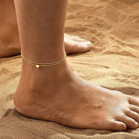 Gold Ankle Bracelets for Women, 14K Waterproof Gold Plated Anklets Set, Layered Gold Ankle Bracelets for Women Jewelry Gift in Kuwait