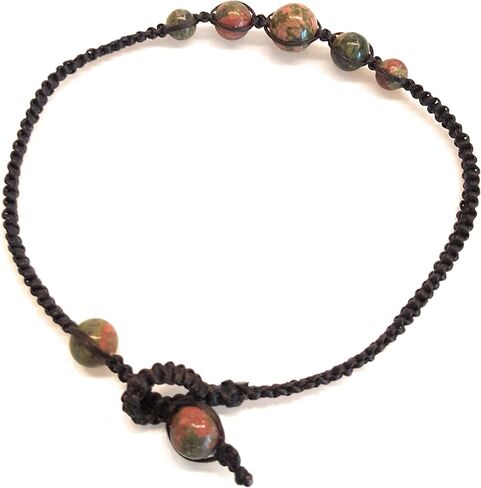 Infinityee888 Unakite Anklet Bracelet Macrame Braided woven wax cord adjustable Anklet for Men, Women -NYAKUK1 in Saudi Arabia
