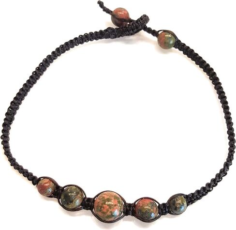 Infinityee888 Unakite Anklet Bracelet Macrame Braided woven wax cord adjustable Anklet for Men, Women -NYAKUK1 in Saudi Arabia
