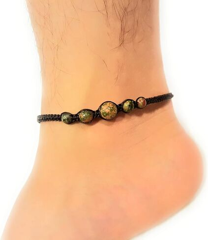 Infinityee888 Unakite Anklet Bracelet Macrame Braided woven wax cord adjustable Anklet for Men, Women -NYAKUK1 in Saudi Arabia