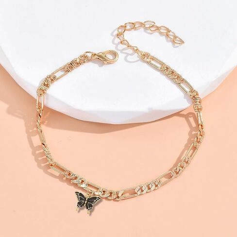 Gold Butterfly Anklet for Women, Adjustable Black Butterfly Pendant | Chain, Trendy Summer Fashion Accessory in Kuwait