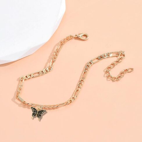 Gold Butterfly Anklet for Women, Adjustable Black Butterfly Pendant | Chain, Trendy Summer Fashion Accessory in Kuwait