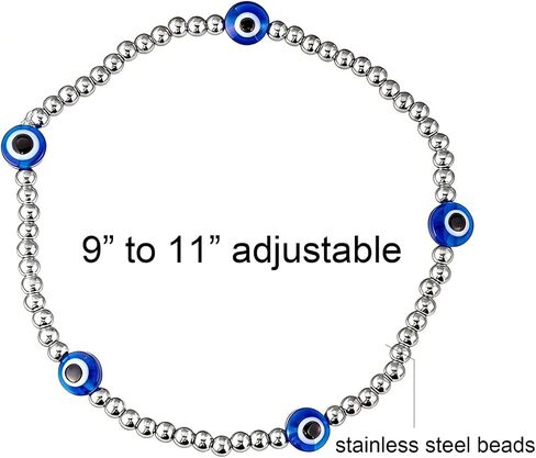 Evil Eye Anklet for Women Handmade Gold Tone Stretch Beaded Stainless Steel Evil Eye Charm Ankle Bracelets for Women Waterproof in Kuwait
