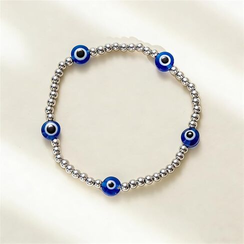 Evil Eye Anklet for Women Handmade Gold Tone Stretch Beaded Stainless Steel Evil Eye Charm Ankle Bracelets for Women Waterproof in Kuwait
