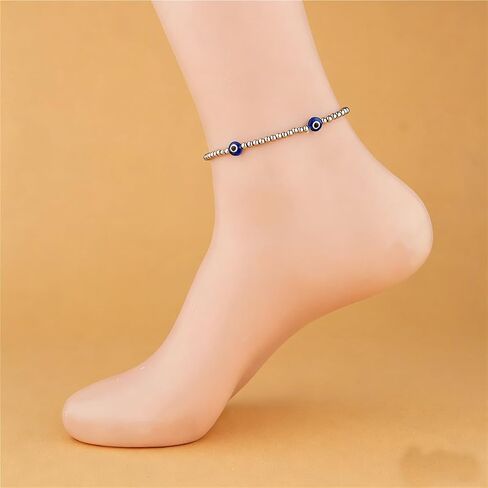 Evil Eye Anklet for Women Handmade Gold Tone Stretch Beaded Stainless Steel Evil Eye Charm Ankle Bracelets for Women Waterproof in Kuwait