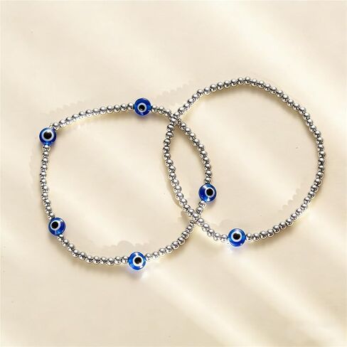 Evil Eye Anklet for Women Handmade Gold Tone Stretch Beaded Stainless Steel Evil Eye Charm Ankle Bracelets for Women Waterproof in Kuwait