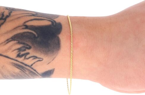 Nuragold 10K الذهب الأصفر الحقيقي 1 مم الصلبة حبل سلسلة قطع الماس سوار أو خلخال (7 "-9") مجوهرات إيطالية للرجال والنساء in Kuwait