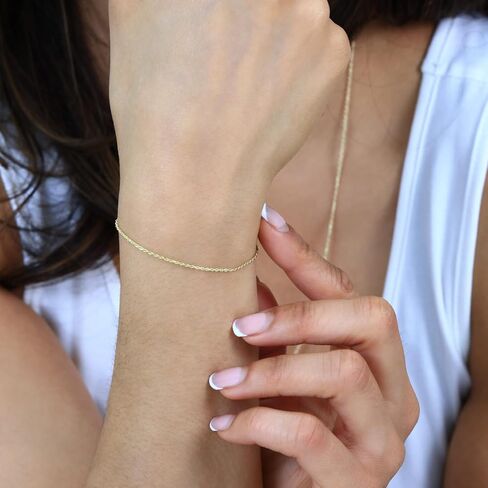 Nuragold 10K الذهب الأصفر الحقيقي 1 مم الصلبة حبل سلسلة قطع الماس سوار أو خلخال (7 "-9") مجوهرات إيطالية للرجال والنساء in Kuwait