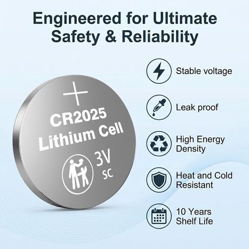 CR2025 Battery 40 Pack, CR2025 3V Lithium Battery, 10-Year Shelf Life Leak-Proof DL2025 ECR2025 BR2025 CR 2025 Batteries for Key Fob Coin Cell in Kuwait
