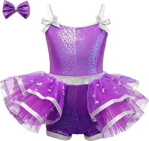 Girls Pink Metallic Stretch Sequins Tutu Dress, Jazz Dance Outfit with Bow for Multi Occasions (Rose 2-12Y) in Kuwait