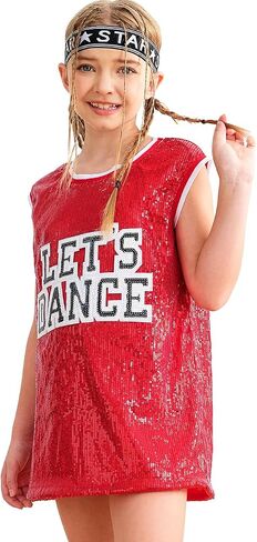Girls Hip Hop Dance T-Shirt Sequin Dance Top Outfit in Kuwait