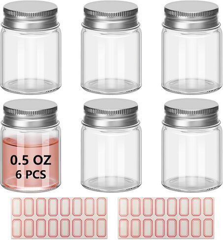 6Pcs 15ML 0.5oz 1.2"X1.6" Small Glass Mini Jars with Metal Lids Message Bottle Terrarium Jar Tiny Wishing Bottles miniature Sand Art Bottles Sample for DIY Crafts (6, 0.5oz) in Saudi Arabia