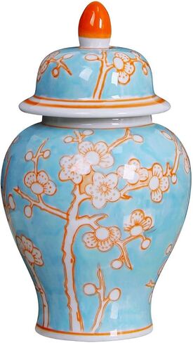 7.85 Inch Small Ceramic Ginger Jar, Green Hand-Painted Decorative Flower Vase, Chinoiserie Decor Porcelain Tea Jars with Lids for Kitchen, Living Room, Office or Bookshelf in Saudi Arabia