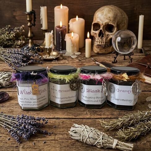 Witchcraft Ritual Kit - Graveyard Dirt, Black Salt, Crossroads Dirt & Witch's Ash Set - 4 Jars for Protection, Banishing, Divination & Spell Casting - Wiccan Altar Supplies & Pagan Gifts in Saudi Arabia