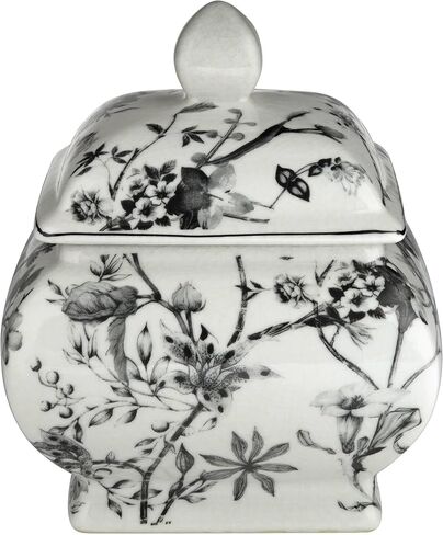 Prentiss 7 1/4" High Black and White Cottage Core Ceramic Ginger Jar with Lid - Dahlia Studios in Saudi Arabia