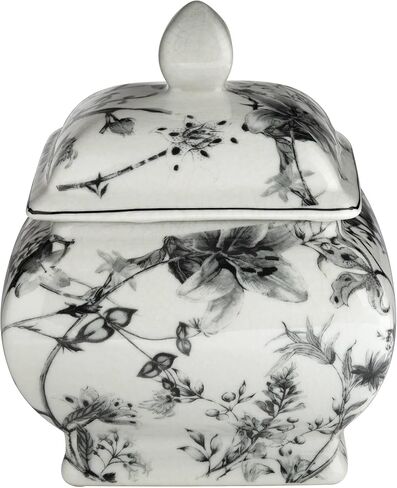 Prentiss 7 1/4" High Black and White Cottage Core Ceramic Ginger Jar with Lid - Dahlia Studios in Saudi Arabia