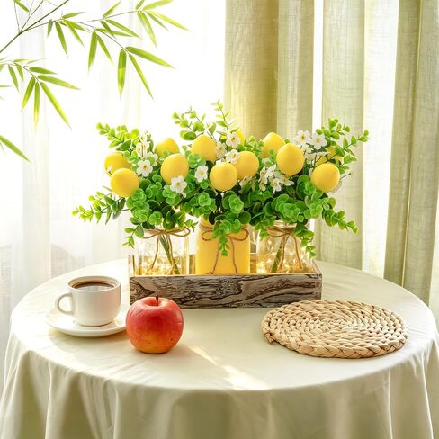 Summer Lemon Mason Jars Centerpiece for Table – Wood Tray with 3 Painted Jars, Dining Table & Coffee Table Decor, Kitchen, Living Room, Spring & Summer Home Decoration with Lemon Accents in Kuwait