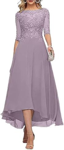 Lace Applique Mother of The Bride Dresses for Wedding Tea Length 3/4 Sleeve Beaded Chiffon Formal Evening Dress in Kuwait