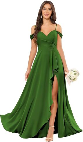 Bridesmaid Dresses for Women Chiffon Off the Shoulder Formal Evening Dress with Slit in Saudi Arabia