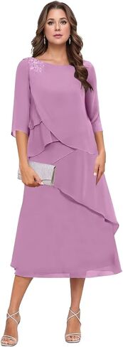 Elegant Chiffon Mother of The Bride Dresses for Women 2026 3/4 Flutter Sleeve Tea Length Formal Evening Gowns in Kuwait