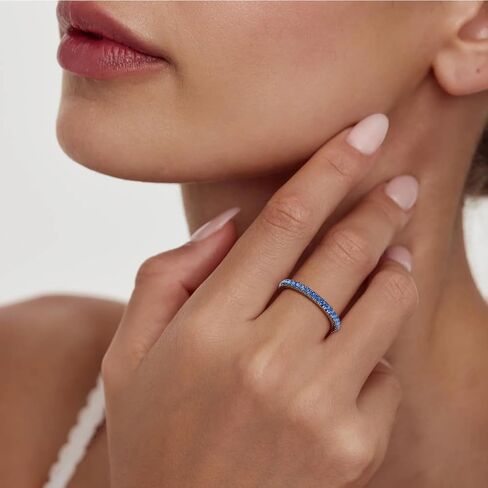MSBLUE Blue Moissanite Wedding Band Ring for Women, Rhodium Plated Sterling Silver Eternity Band, Anniversary Ring in Saudi Arabia
