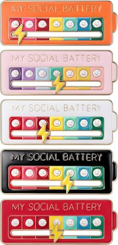 5Pcs Social Battery Slider Pin – Pull to Change Mood, 7-Level Funny Interactive Enamel Mood Badge for Introverts & Quiet People, Perfect for Backpack Lanyard Hat Work Vest Gift in Saudi Arabia