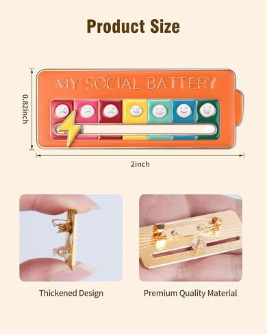 5Pcs Social Battery Slider Pin – Pull to Change Mood, 7-Level Funny Interactive Enamel Mood Badge for Introverts & Quiet People, Perfect for Backpack Lanyard Hat Work Vest Gift in Saudi Arabia