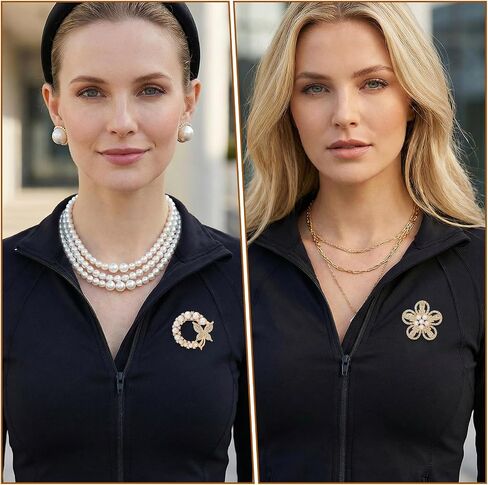 6PCS Brooches and Pins, Pearl Flower Brooches for Women | Glod Crystal Floral Pins, Rhinestone Pearl Brooch Fashion Elegant Golden Pin for Wedding Appreciation Ceremony Bridal Decor G in Saudi Arabia