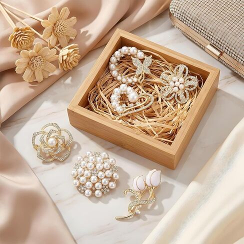 6PCS Brooches and Pins, Pearl Flower Brooches for Women | Glod Crystal Floral Pins, Rhinestone Pearl Brooch Fashion Elegant Golden Pin for Wedding Appreciation Ceremony Bridal Decor G in Saudi Arabia