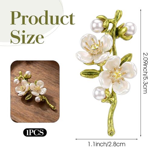 Elegant Pearl Flower Brooches Pin for Women, Green Floral Lapel Brooch for Coat Bag, Vintage Pearl Flower Brooches Pin, Dress Accessories, Gift for Woman for Her Birthday in Saudi Arabia
