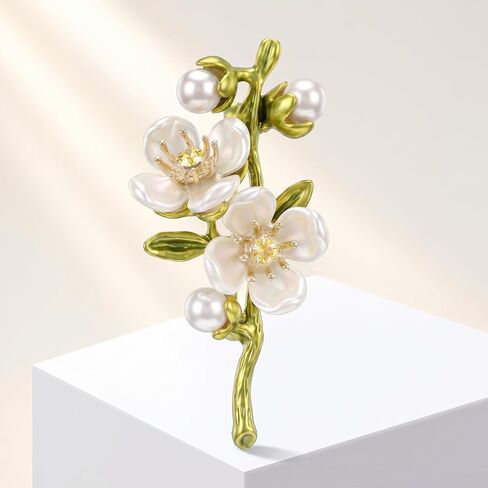 Elegant Pearl Flower Brooches Pin for Women, Green Floral Lapel Brooch for Coat Bag, Vintage Pearl Flower Brooches Pin, Dress Accessories, Gift for Woman for Her Birthday in Saudi Arabia