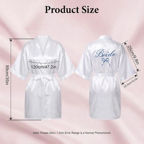 Mprocen Bride Satin Kimono Robe Blue Embroidered Bride Bridesmaid Robes Short Soft Sleepwear for Wedding Party Bridal Outfits Getting Ready in Saudi Arabia