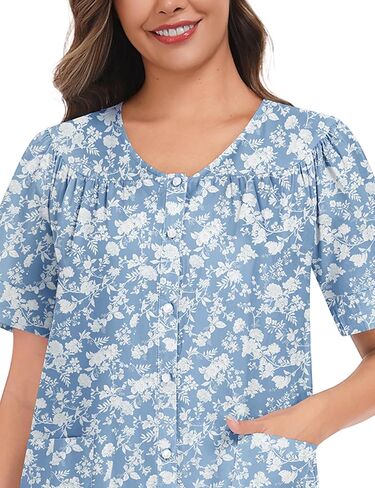 YOZLY Women's Cotton Button Down Short Sleeve House Dress Housecoat Lounger Robe with Pockets 3-XXXL in Saudi Arabia