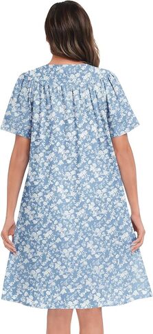 YOZLY Women's Cotton Button Down Short Sleeve House Dress Housecoat Lounger Robe with Pockets 3-XXXL in Saudi Arabia