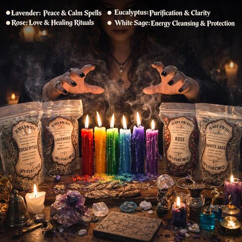 Extra Large Dried Flowers Kit 4pcs - Witchcraft Herbs for Spells Magic, Rituals, DIY Crafts, Potpourri Simmer Pot,Candle Soap Making-Lavender 2.82oz, Rose 3.52oz, White Sage 2.82oz, Eucalyptus 6 oz in Saudi Arabia