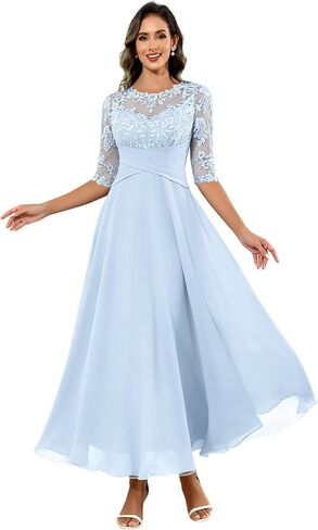Lace Applique Mother of the Bride Dresses for Women 2026 Chiffon Half Sleeves Formal Evening Gown in Kuwait