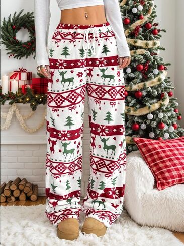 Womens Cheetah Print Fuzzy Fleece Pajama Pants Y2K Leopard Pants with Pockets Elastic Waist Warm Pj Bottoms in Saudi Arabia