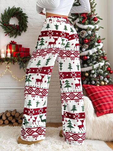 Womens Cheetah Print Fuzzy Fleece Pajama Pants Y2K Leopard Pants with Pockets Elastic Waist Warm Pj Bottoms in Saudi Arabia