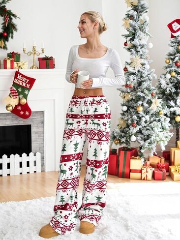 Womens Cheetah Print Fuzzy Fleece Pajama Pants Y2K Leopard Pants with Pockets Elastic Waist Warm Pj Bottoms in Saudi Arabia