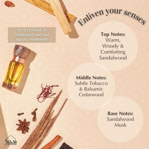 Dukhni Sandalia Attar Perfume Oil 6ml of Premium Sandalwood Oil, Authentic Sandalwood fragrance oil for Men & Women | Luxurious Islamic Gift | Alcohol-Free & Vegan in Kuwait