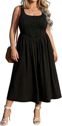 RITERA Plus Size Summer Dresses for Curvy Women Maxi Square Neck Sleeveless Casual Beach Sundress with Pockets, Flowy Dress in Kuwait