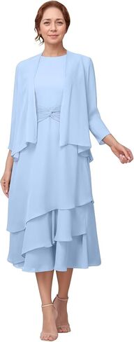 Mother of The Bride Dress with Jacket 2 Pieces Chiffon Long Sleeves Formal Evening Party Gowns for Women in Saudi Arabia